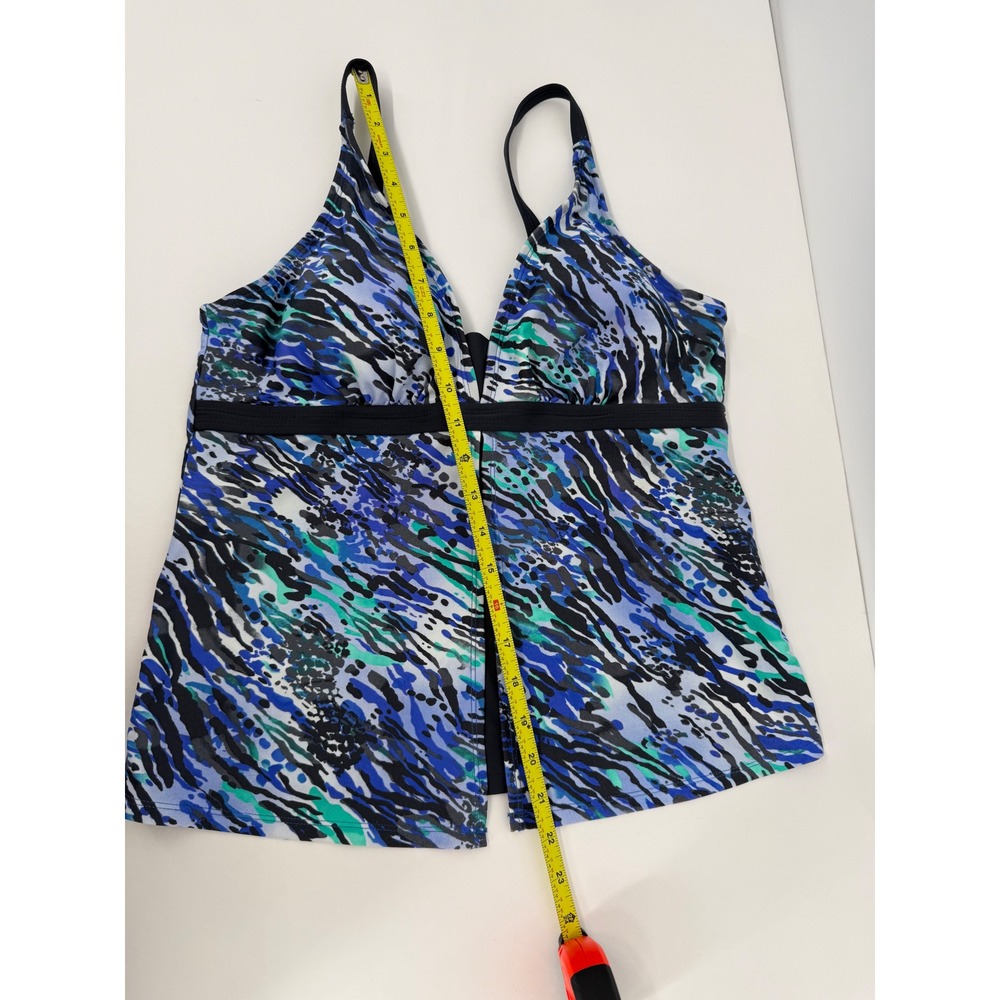 Free Country Womens Tankini Swim Top Blue Green Animal Print V-Neck Sz L 12/14 - Picture 2 of 9